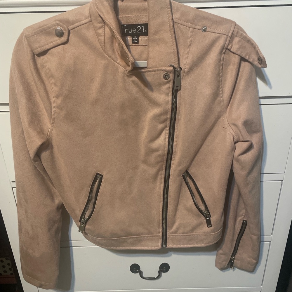 Rue21 Tan Leather Jacket with Zipper Details